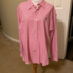 Ralph Lauren, pink and white checkered, button-down shirt